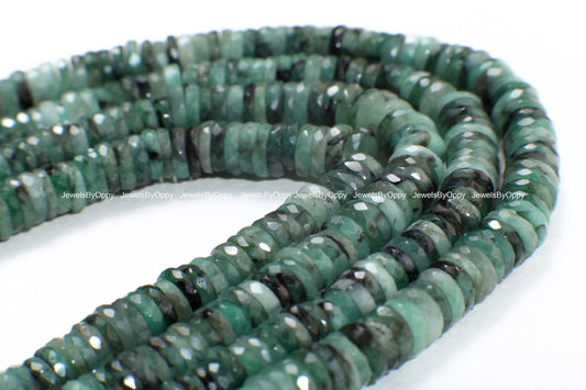 Natural Emerald 7-9mm Faceted Heishe AAA for Jewelry Making, Necklace, Bracelet, Gift, Gemstone Green Beads 3"/4"/8" Strand
