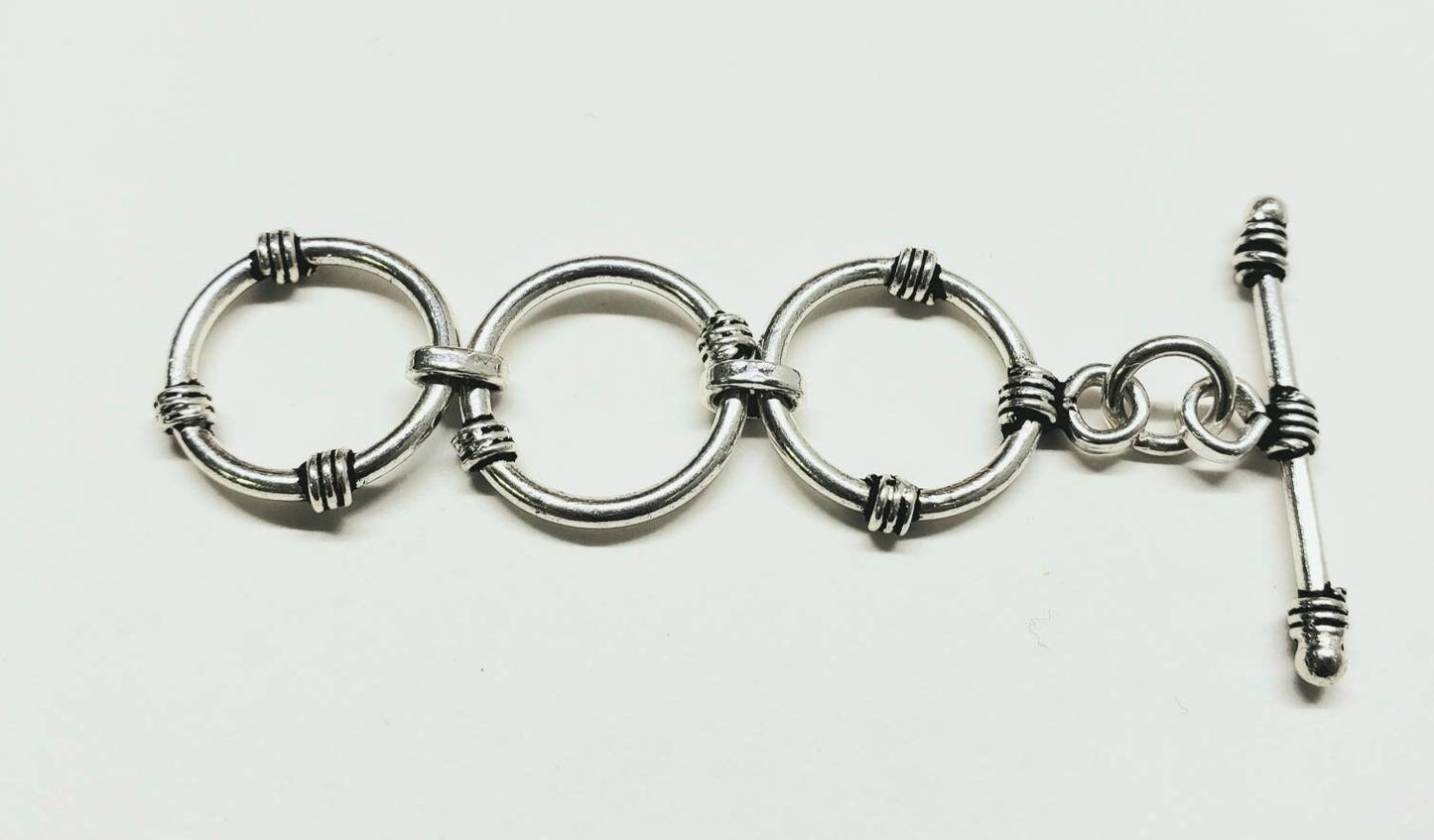 925 sterling Bali silver 3 ring adjustable toggle clasp .14mm each circle . Jewelry making clasp of 1 set .