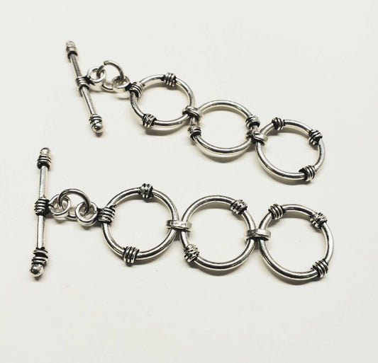 925 sterling Bali silver 3 ring adjustable toggle clasp .14mm each circle . Jewelry making clasp of 1 set .