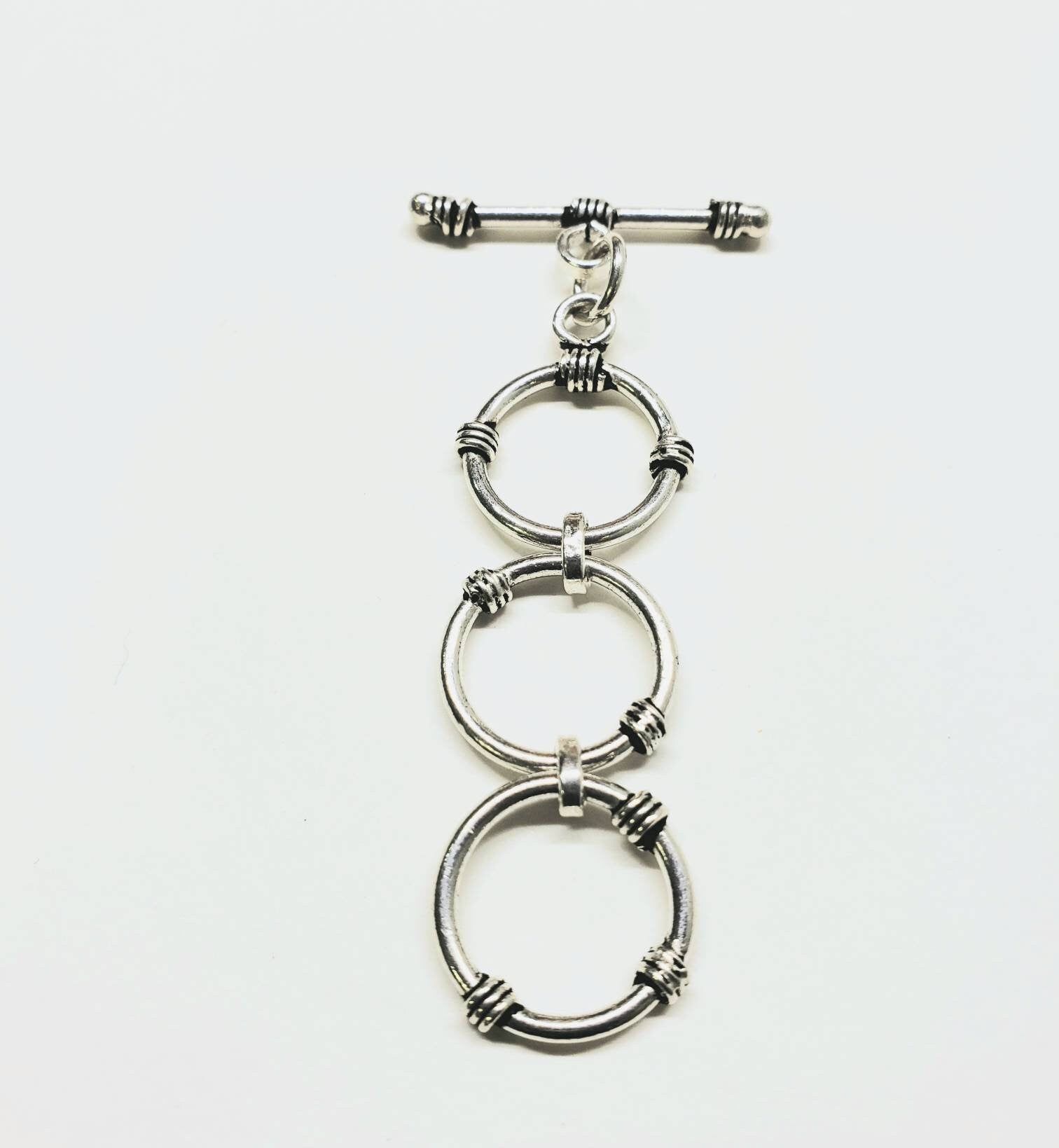 925 sterling Bali silver 3 ring adjustable toggle clasp .14mm each circle . Jewelry making clasp of 1 set .