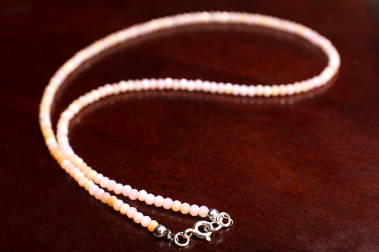 925 Sterling Silver Peruvian Pink Opal Faceted 2.5mm Round Gemstone Choker Silver Necklace in Chain and Clasp, Gift for her