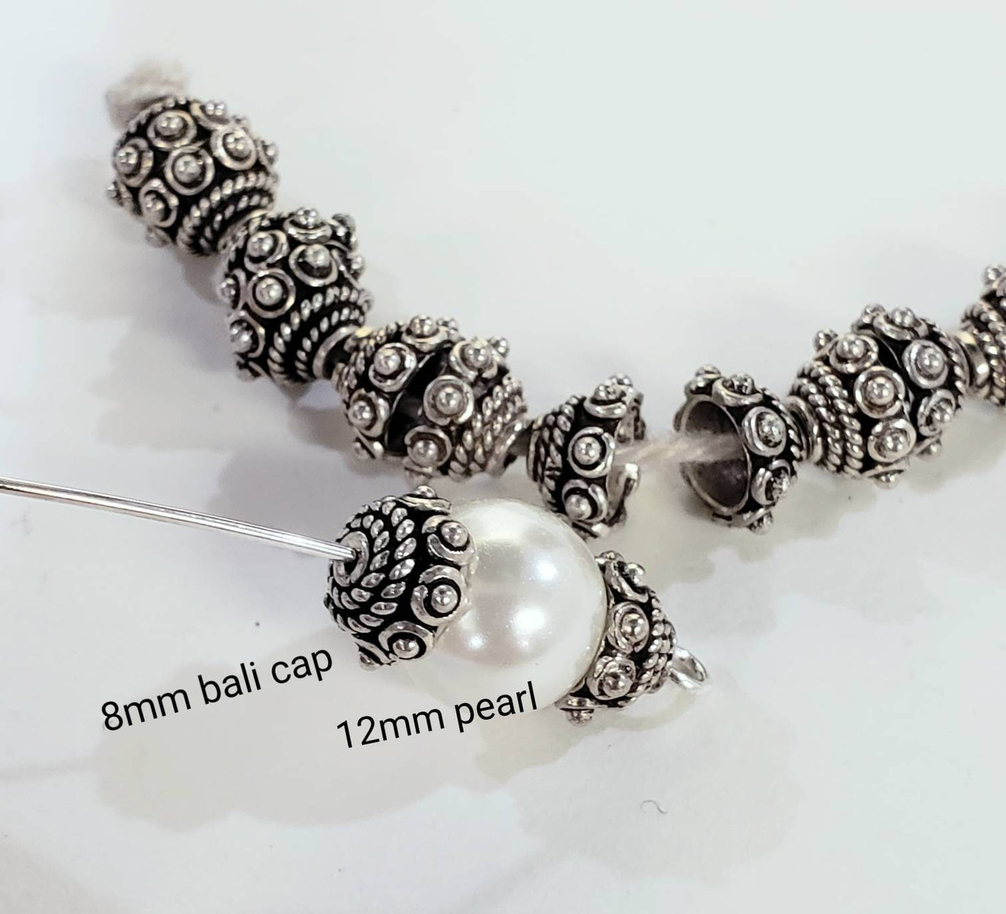 4 pcs 925 sterling silver 8mm large Bali bead cap, Fancy heavy weight vintage handmade bali cap for jewelry making supplies .