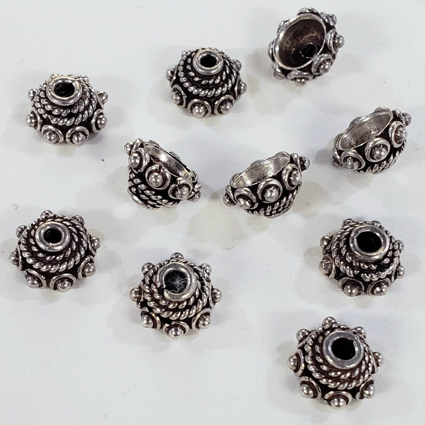 4 pcs 925 sterling silver 8mm large Bali bead cap, Fancy heavy weight vintage handmade bali cap for jewelry making supplies .