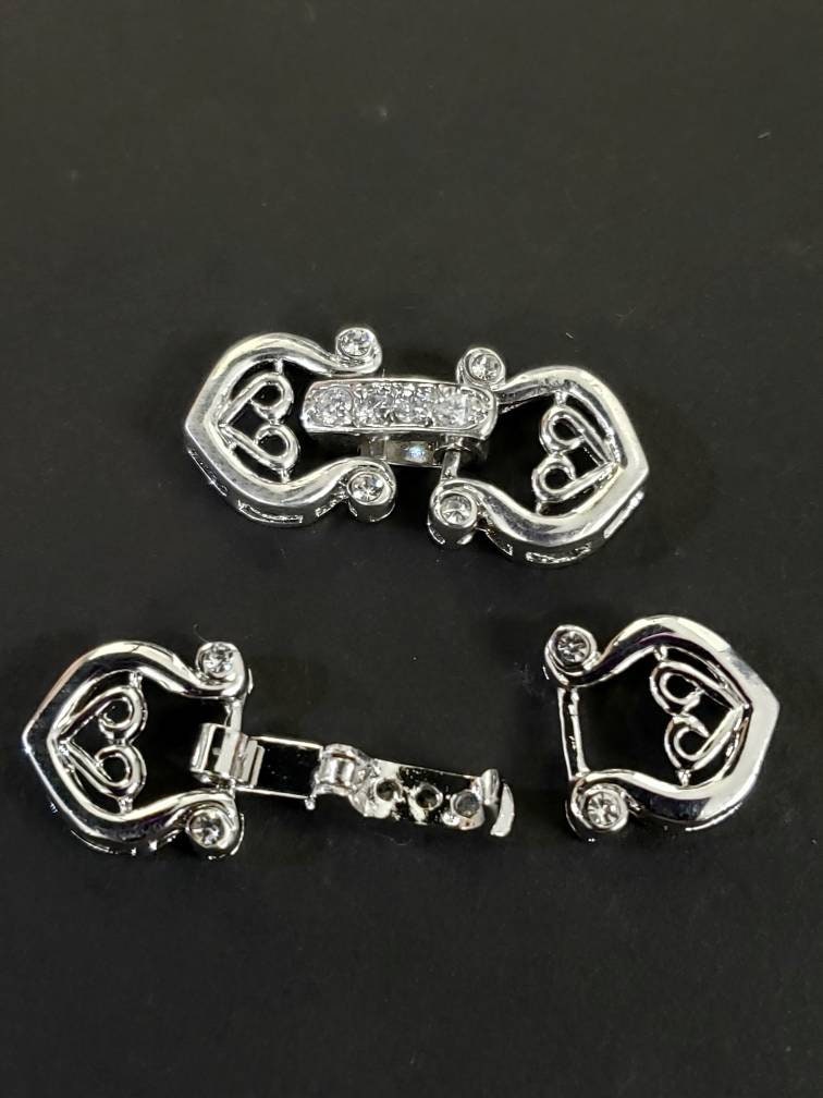 Cubic Zirconia CZ diamond clasp Sterling Silver Rhodium, Vermeil fancy Clasp, high end jewelry making clasp. 25mm long.