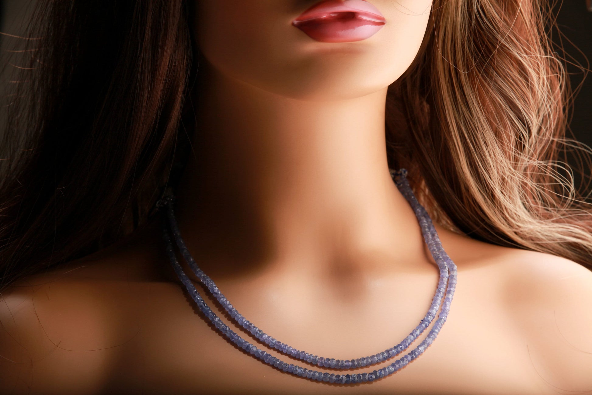 Natural Tanzanite Faceted Rondelle 3.5-5mm Beads 2 Stranded Adjustable Threaded 16" plus 8” Necklace AAA quality