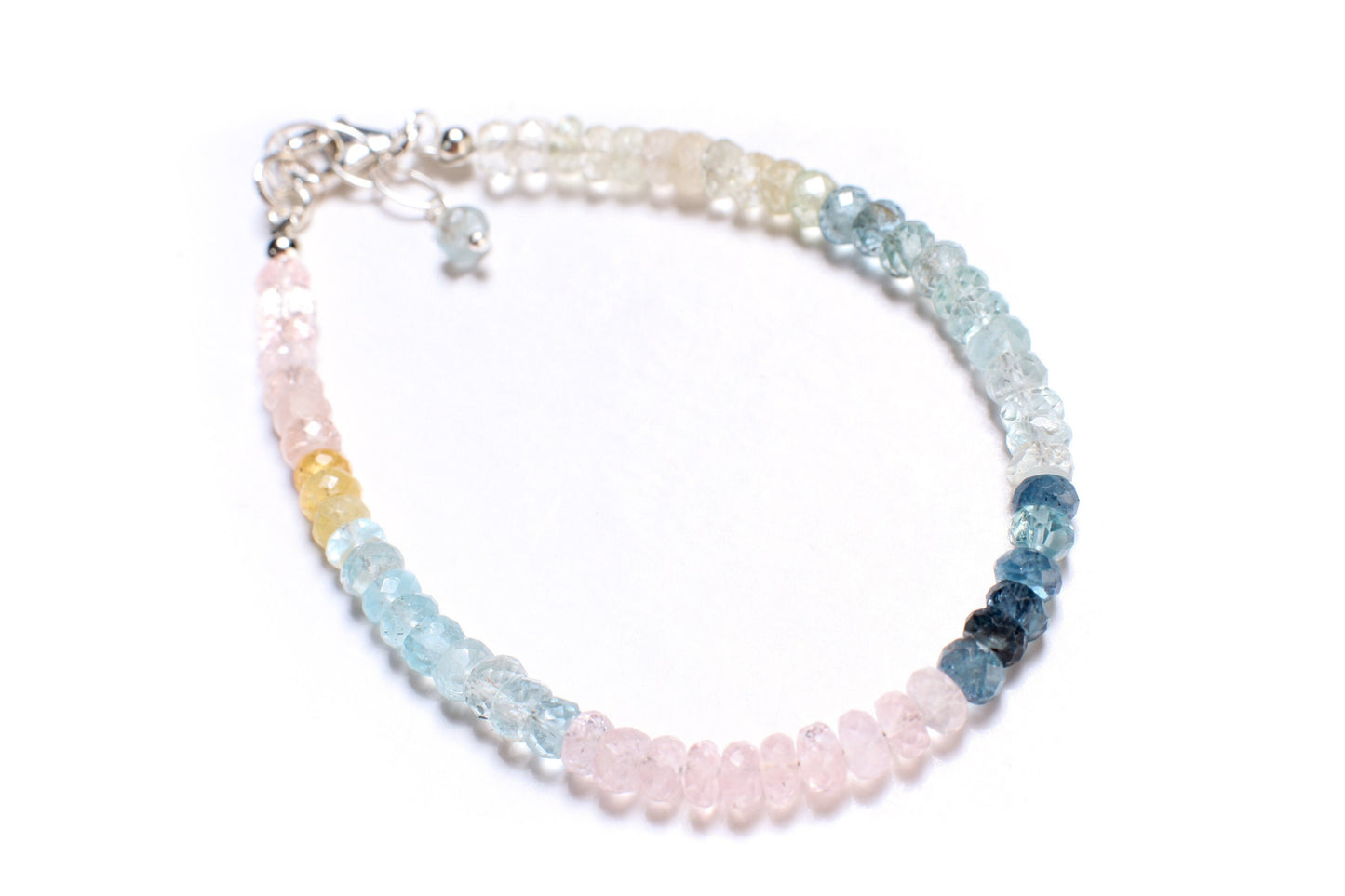 Multi Aquamarine ,Santa Maria ,Morganite 5-5.5mm large Faceted Rondelle Bracelet, AAA Aquamarine blue pink Gemstone in 925 Sterling Silver,