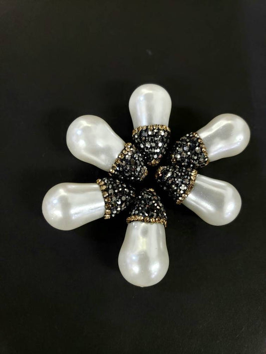 South Seashell Pearl 12x23mm with black sparkling crystal & gold line crystal top to bottom drilled, focal pendants or earring, 1 pc