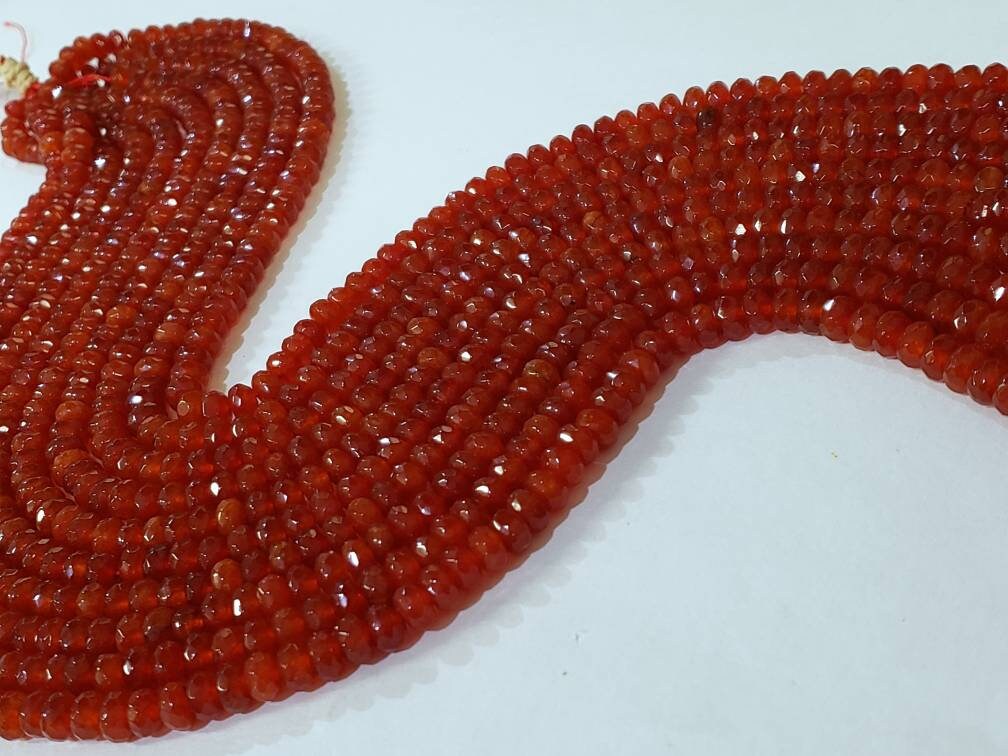 Red Carnelian 6mm Faceted Rondelle, Jewelry Making Natural red Carnelian Gemstone Beads 14.5" Strand