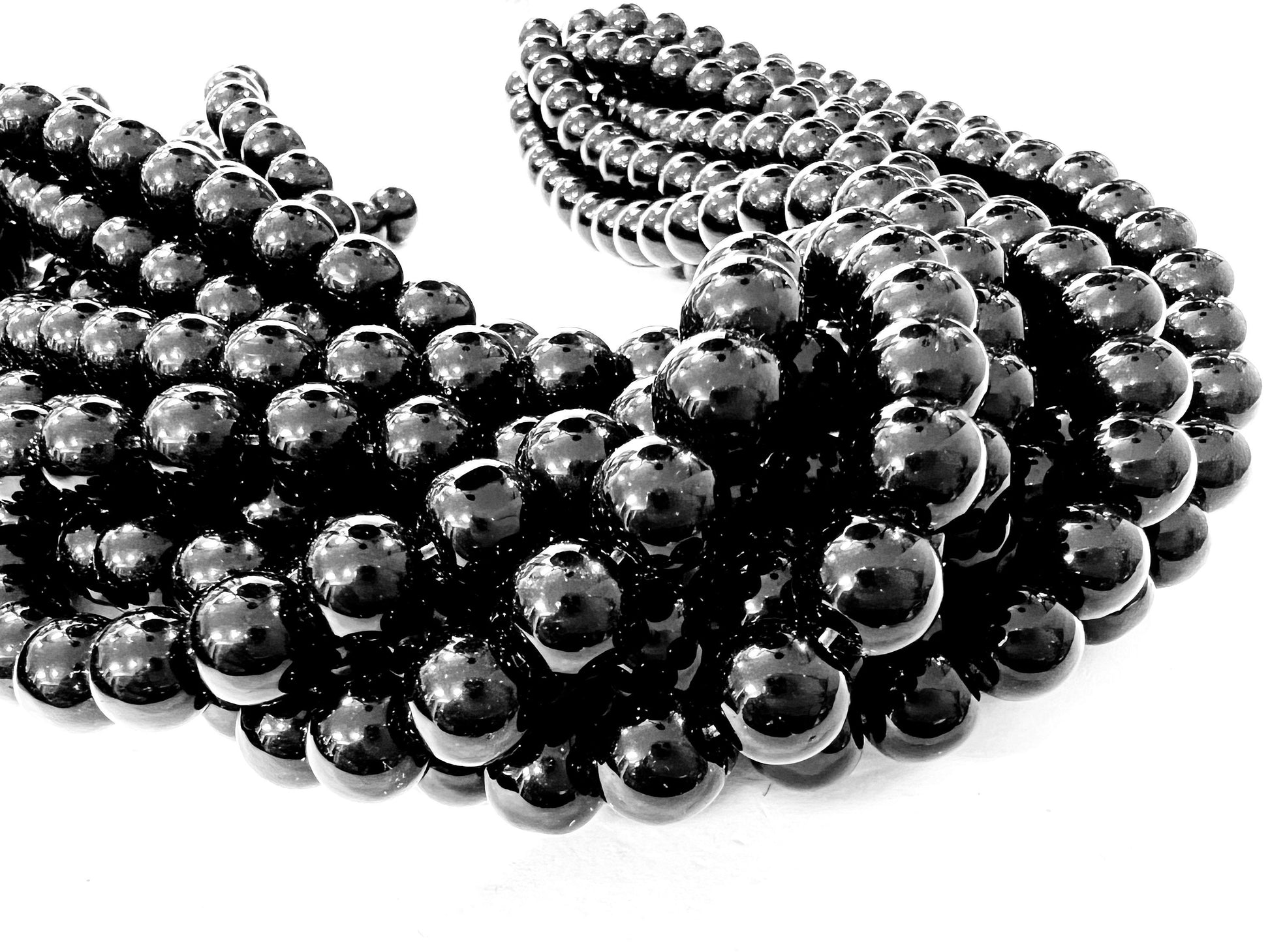 Genuine Black Onyx 4mm-14mm smooth Round Beads AAA Jewelry making beads 15.5” strand single or bulk wholesale