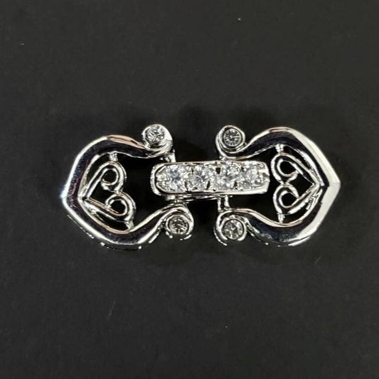 Cubic Zirconia CZ diamond clasp Sterling Silver Rhodium, Vermeil fancy Clasp, high end jewelry making clasp. 25mm long.