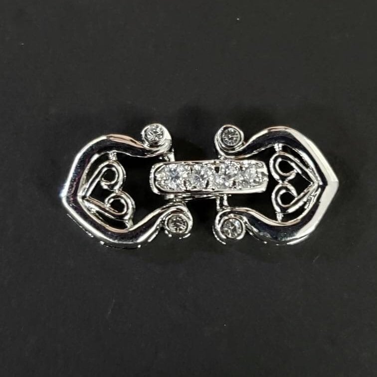 Cubic Zirconia CZ diamond Sterling Silver Rhodium, Vermeil fancy Clasp, high end jewelry making clasp. 25mm long.