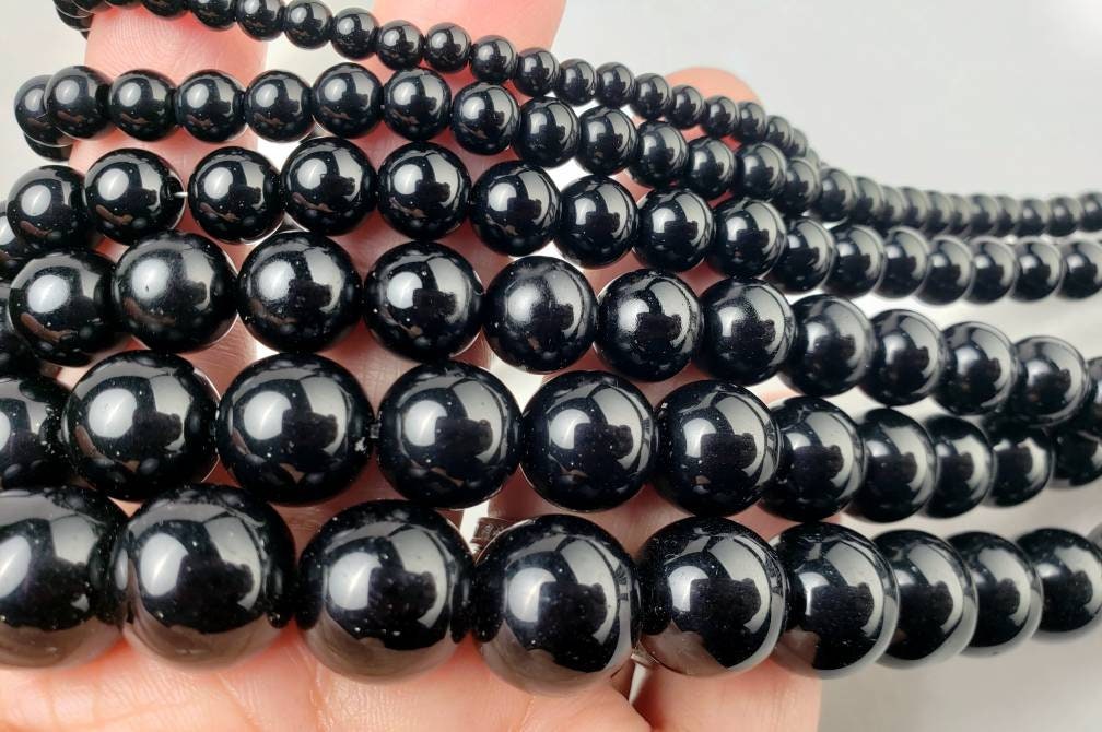 Genuine Black Onyx 4mm-14mm smooth Round Beads AAA Jewelry making beads 15.5” strand single or bulk wholesale