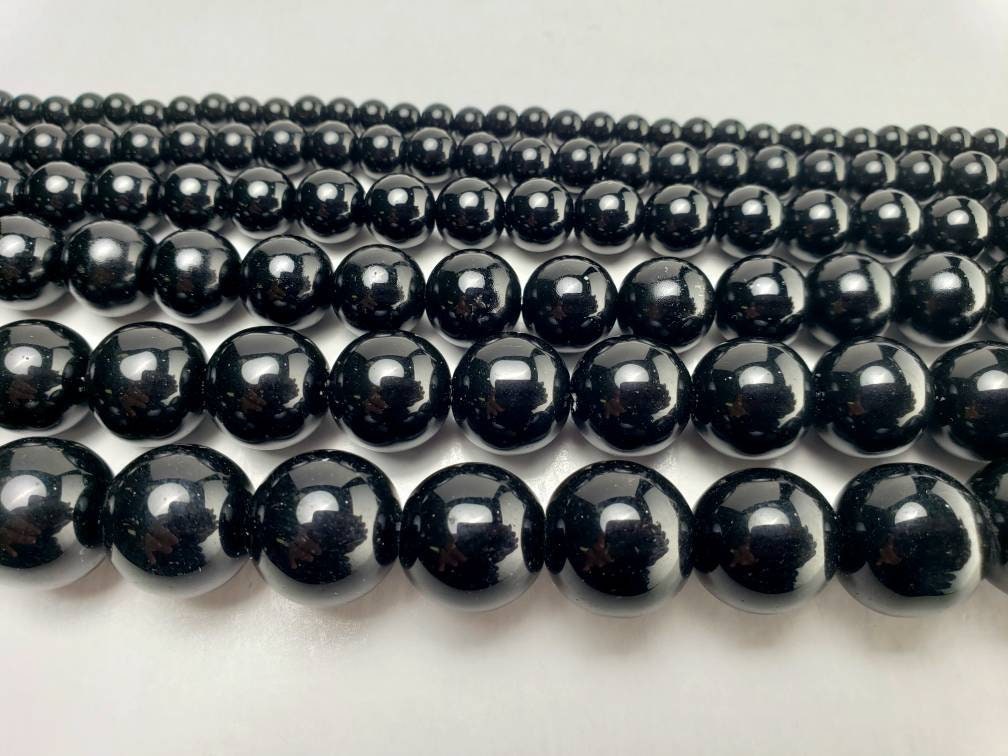 Genuine Black Onyx 4mm-14mm smooth Round Beads AAA Jewelry making beads 15.5” strand single or bulk wholesale