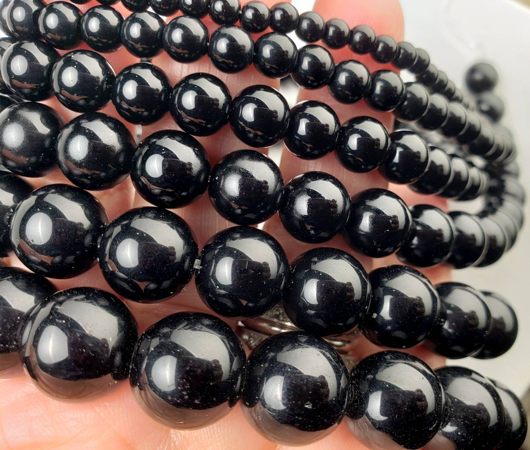 Genuine Black Onyx 4mm-14mm smooth Round Beads AAA Jewelry making beads 15.5” strand single or bulk wholesale