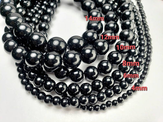 Genuine Black Onyx 4mm-14mm smooth Round Beads AAA Jewelry making beads 15.5” strand single or bulk wholesale