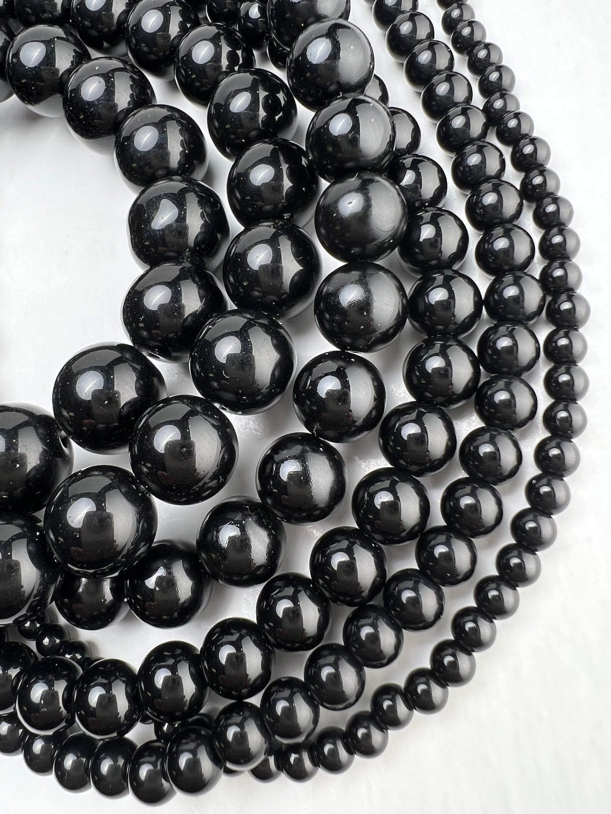 Genuine Black Onyx 4mm-14mm smooth Round Beads AAA Jewelry making beads 15.5” strand single or bulk wholesale