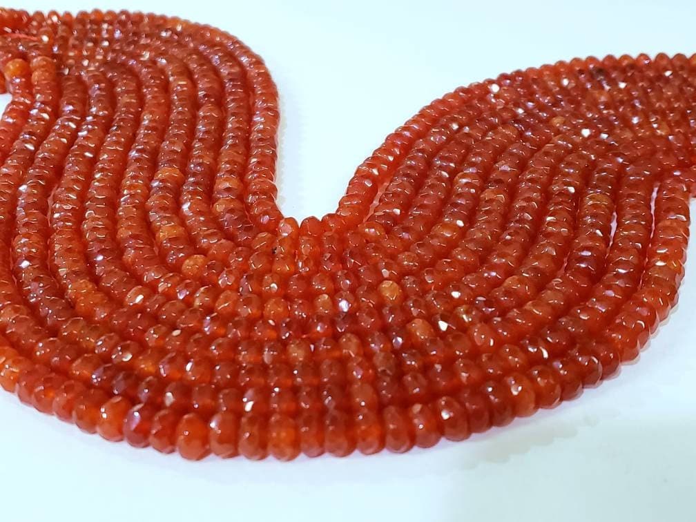 Red Carnelian 6mm Faceted Rondelle, Jewelry Making Natural red Carnelian Gemstone Beads 14.5" Strand