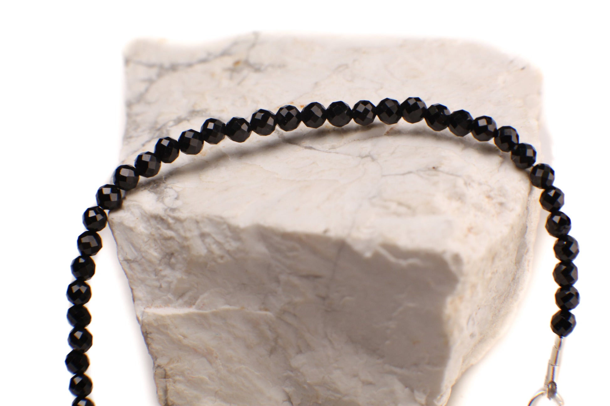 Natural Black Spinel 2mm Micro Faceted Diamond Cut 925 Sterling Silver Bracelet, Minimalist Gift for Man and Woman,