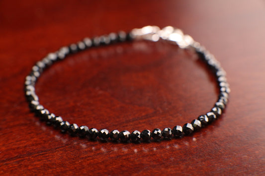 Natural Black Spinel 2mm Micro Faceted Diamond Cut 925 Sterling Silver Bracelet, Minimalist Gift for Man and Woman,