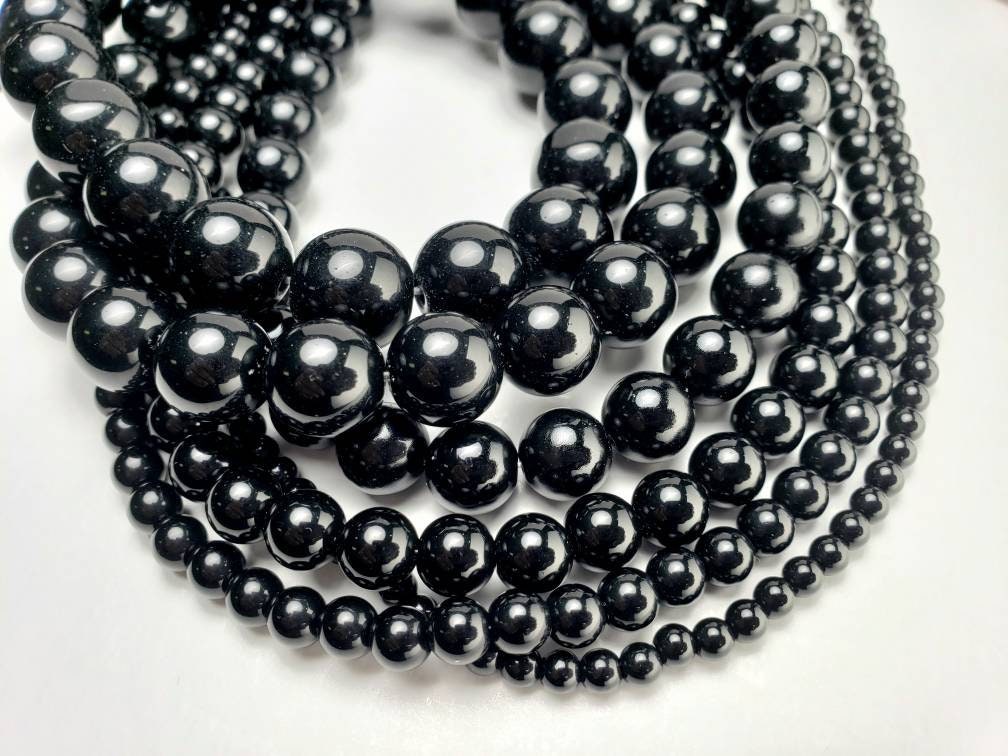 Genuine Black Onyx 4mm-14mm smooth Round Beads AAA Jewelry making beads 15.5” strand single or bulk wholesale