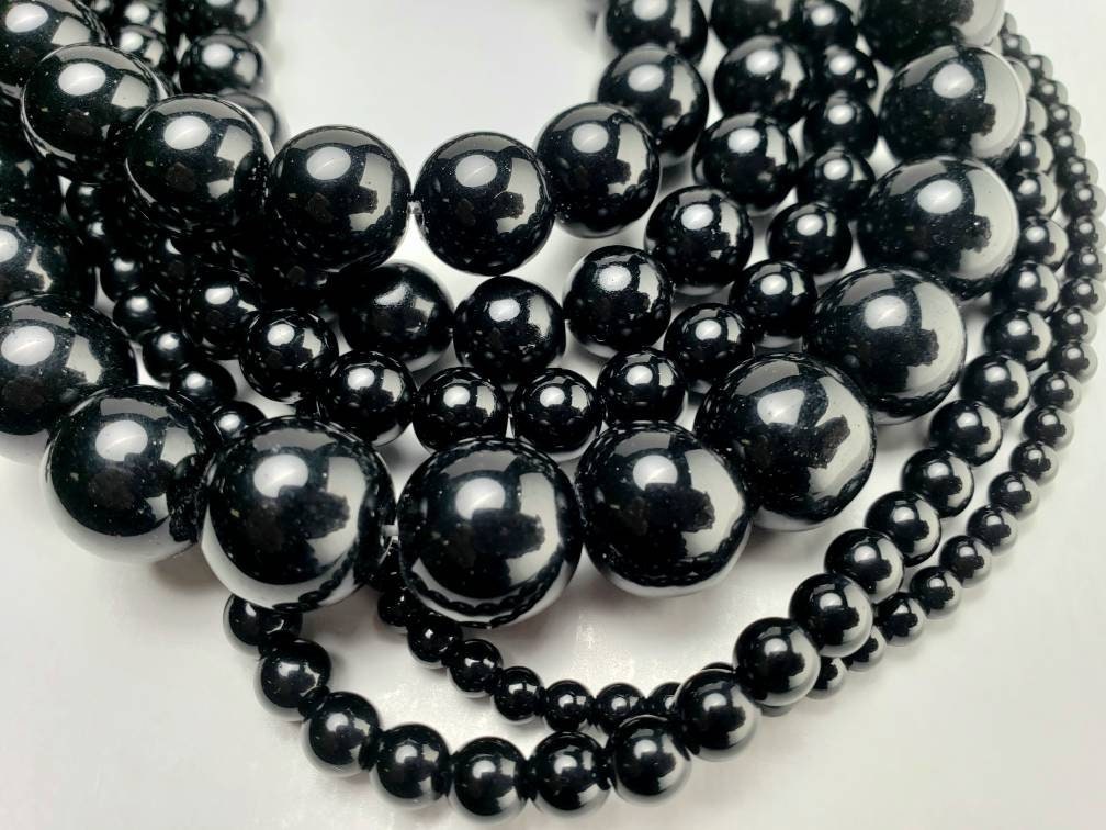 Genuine Black Onyx 4mm-14mm smooth Round Beads AAA Jewelry making beads 15.5” strand single or bulk wholesale