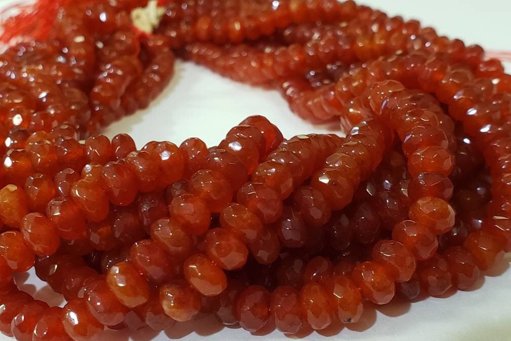 Red Carnelian 6mm Faceted Rondelle, Jewelry Making Natural red Carnelian Gemstone Beads 14.5" Strand