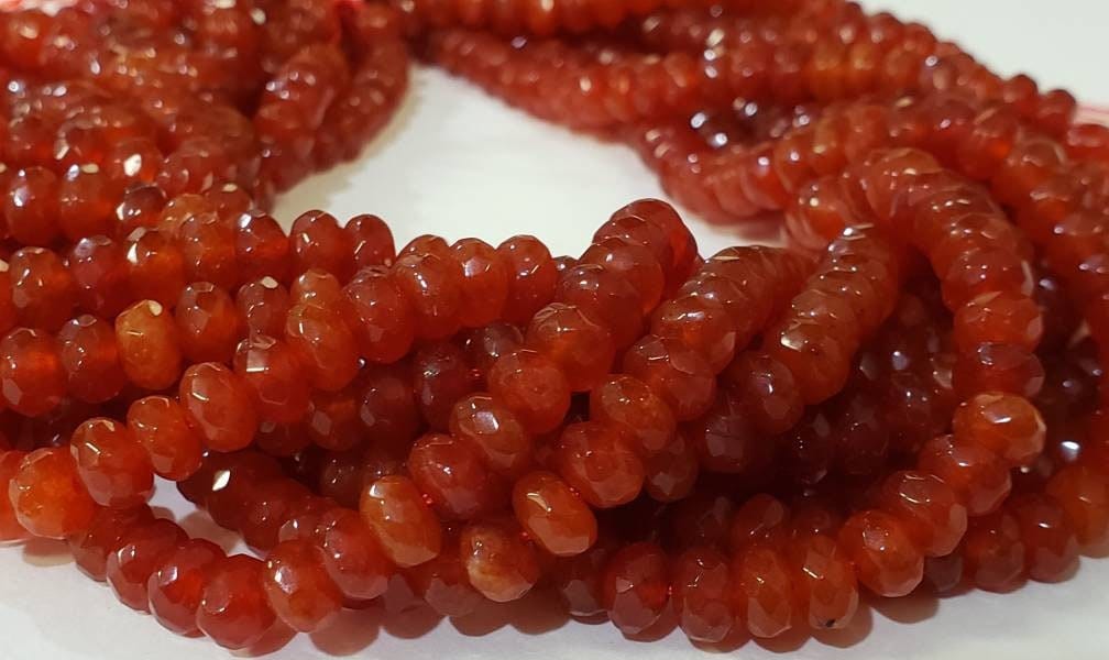 Red Carnelian 6mm Faceted Rondelle, Jewelry Making Natural red Carnelian Gemstone Beads 14.5" Strand