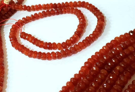 Red Carnelian 6mm Faceted Rondelle, Jewelry Making Natural red Carnelian Gemstone Beads 14.5" Strand