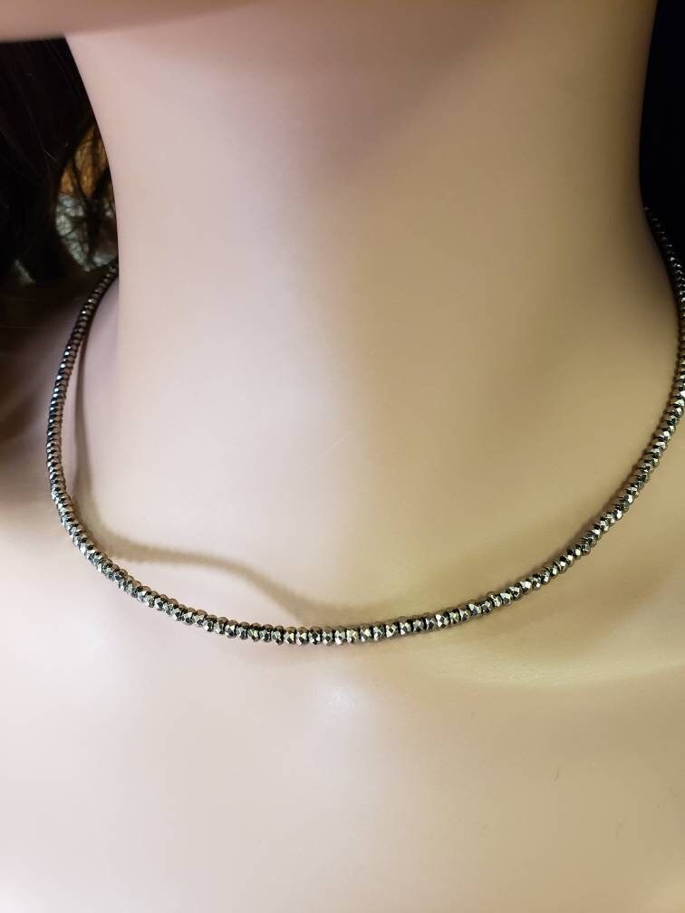 Custom for Hannah- Pyrite 3.5mm Faceted Roundel Unfinished Necklace 16" with crimp, wire guard and no Clasp