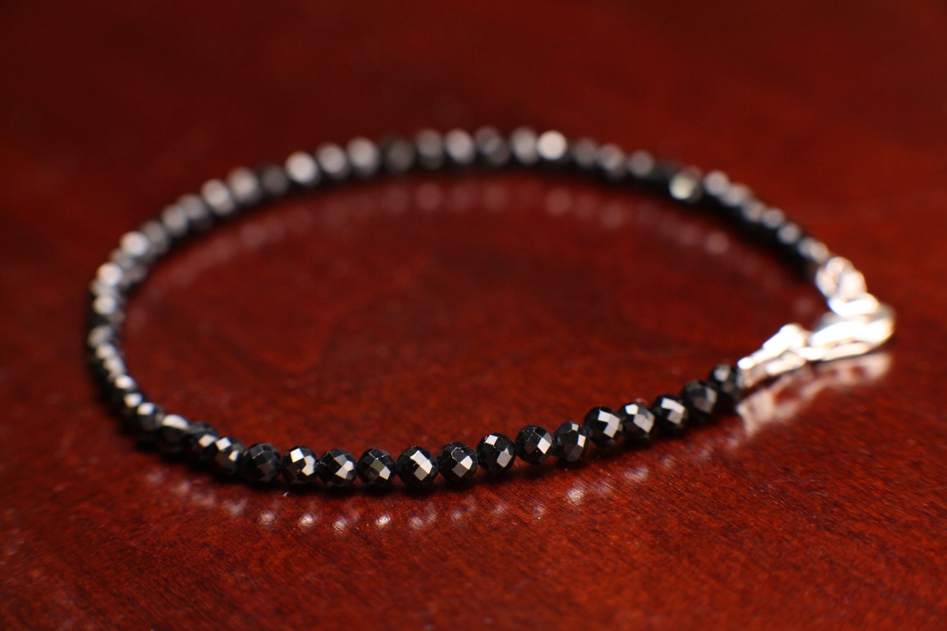 Natural Black Spinel 2mm Micro Faceted Diamond Cut 925 Sterling Silver Bracelet,anklet Minimalist Gift for Man and Woman,