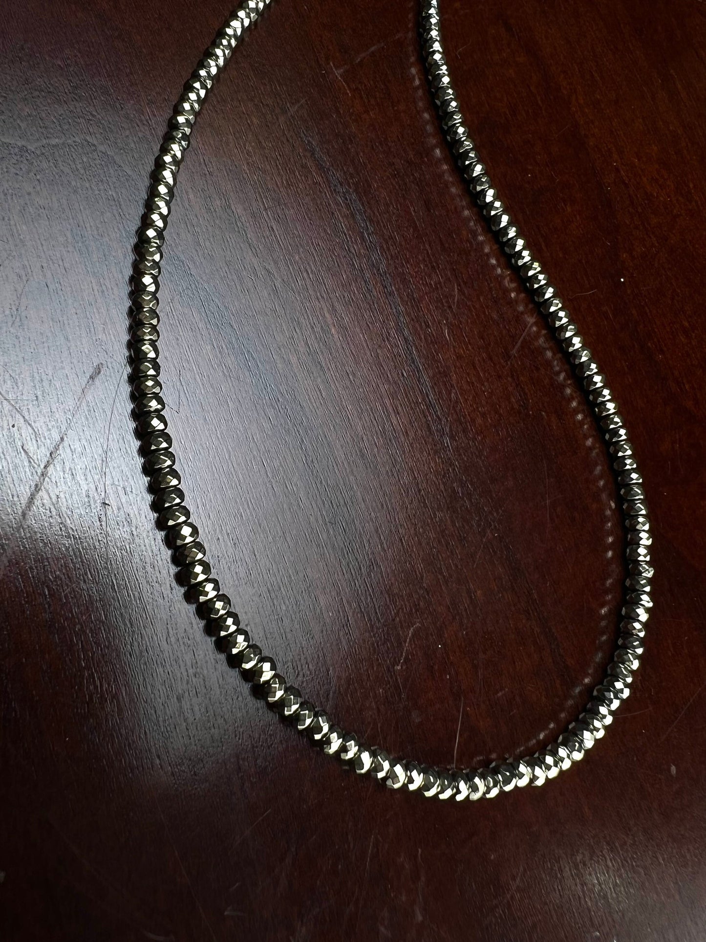 Custom for Hannah- Pyrite 3.5mm Faceted Roundel Unfinished Necklace 16" with crimp, wire guard and no Clasp