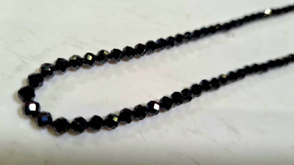 Genuine 4mm Black Spinel Micro Faceted Diamond Cut 925 Sterling Silver Men's Necklace 22"-46"