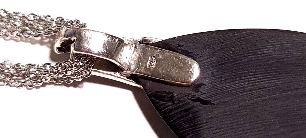 Marcasite 925 Sterling Silver Black Onyx Teardrop Pendant Necklace with 5 Line Rhodium Non Tarnish Sterling Chain 20x44mm Vintage, Antique