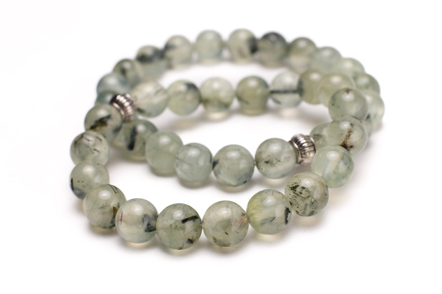 Natural Prehnite, Green Tourmalinated Quartz 8mm Smooth Round Stretchy Bracelet, Healing Gems, Chakra Gift for Her