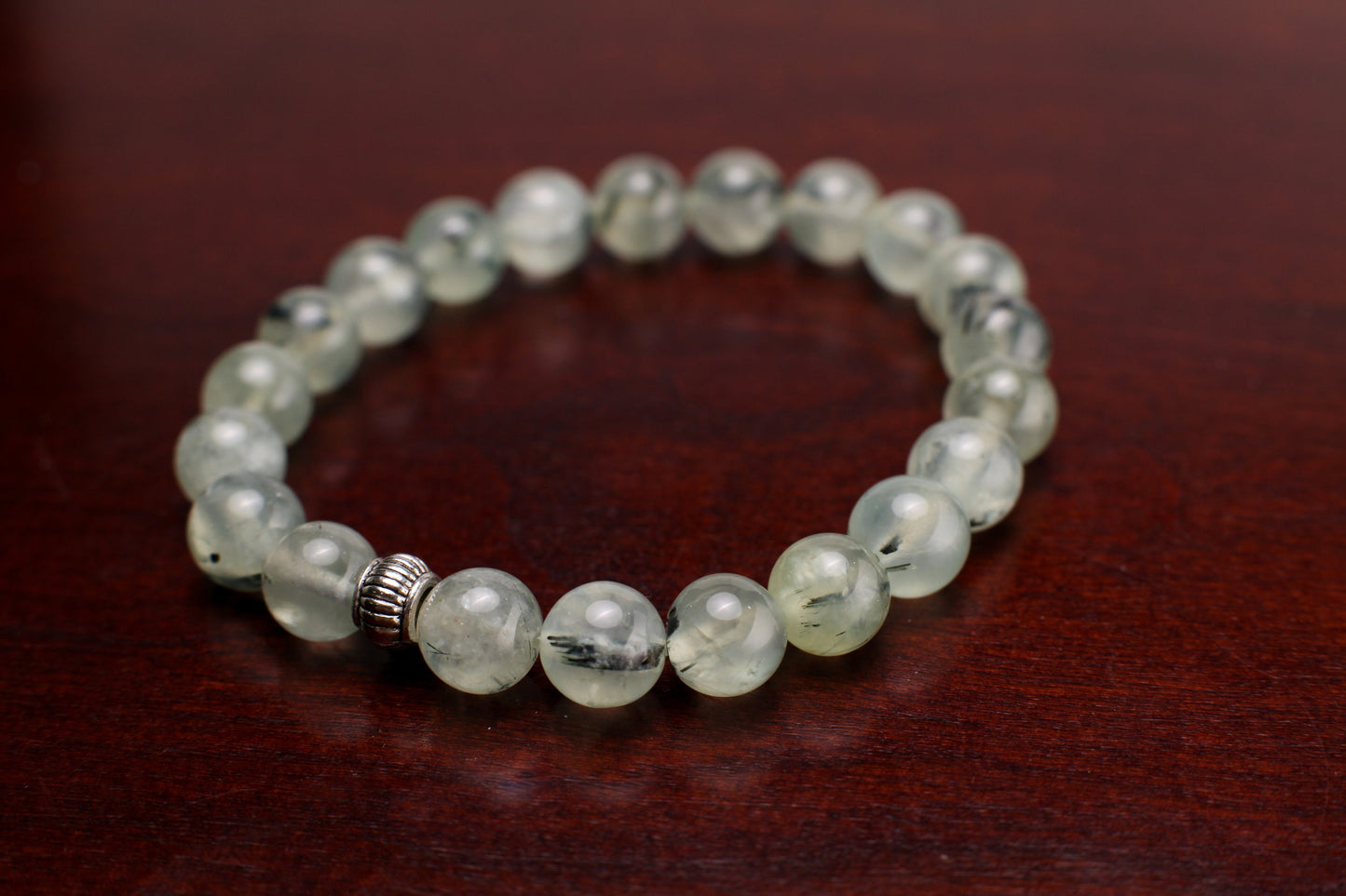 Natural Prehnite, Green Tourmalinated Quartz 8mm Smooth Round Stretchy Bracelet, Healing Gems, Chakra Gift for Her