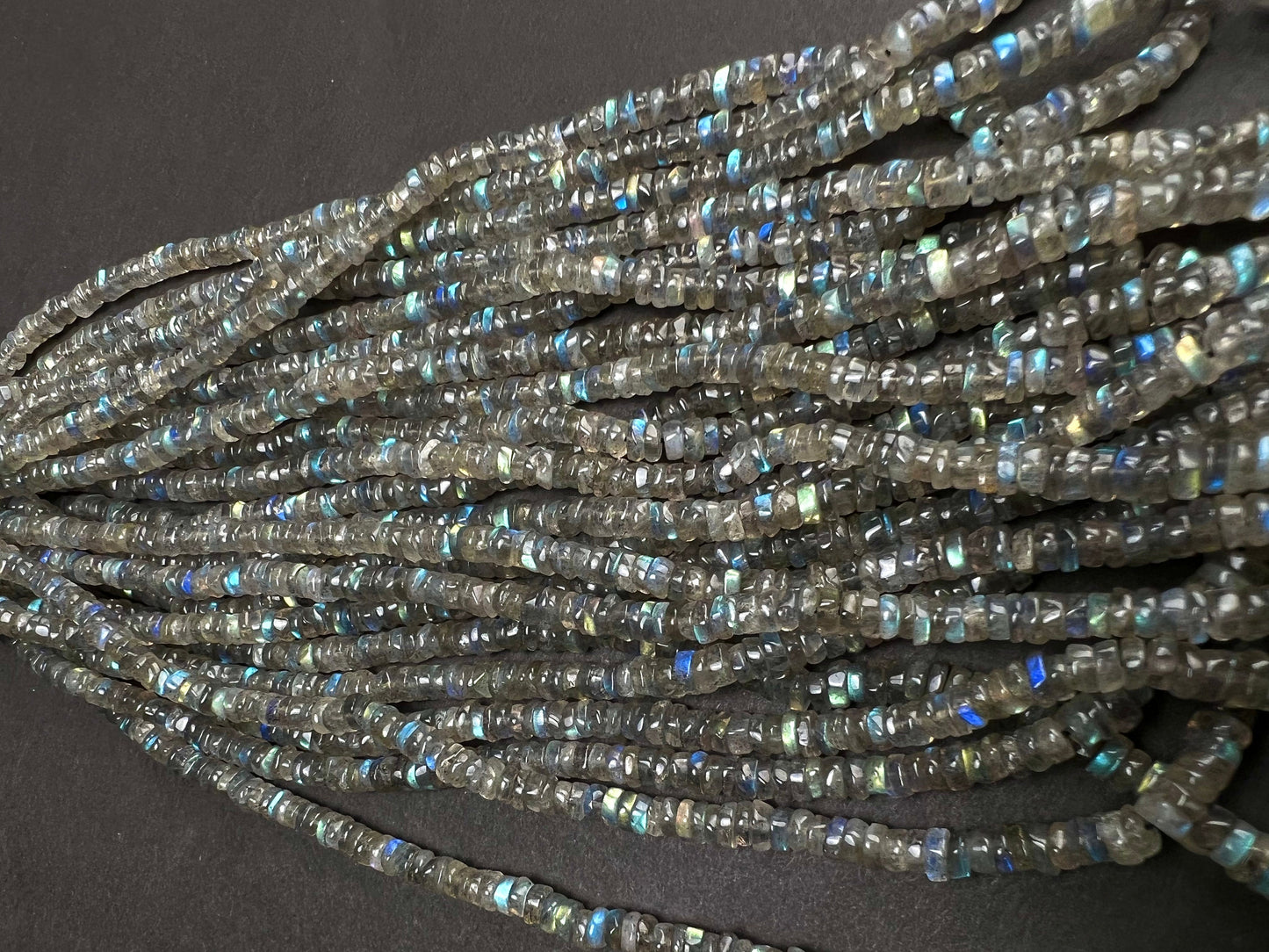 Labradorite smooth Heishe 4.5mm Natural Blue Flash Labradorite Gemstone Jewelry Making Beads 12" Strand