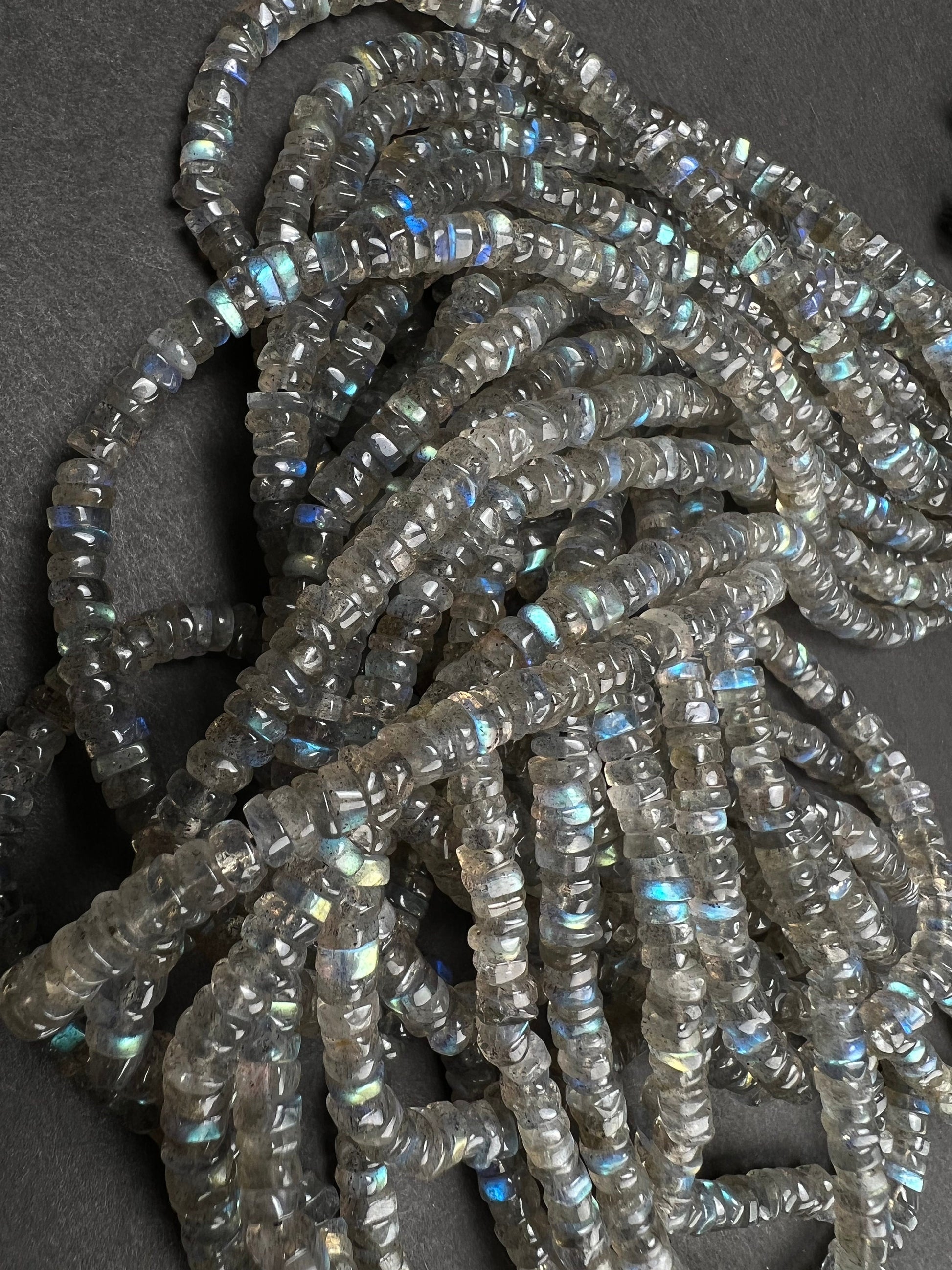 Labradorite smooth Heishe 4.5mm Natural Blue Flash Labradorite Gemstone Jewelry Making Beads 12" Strand