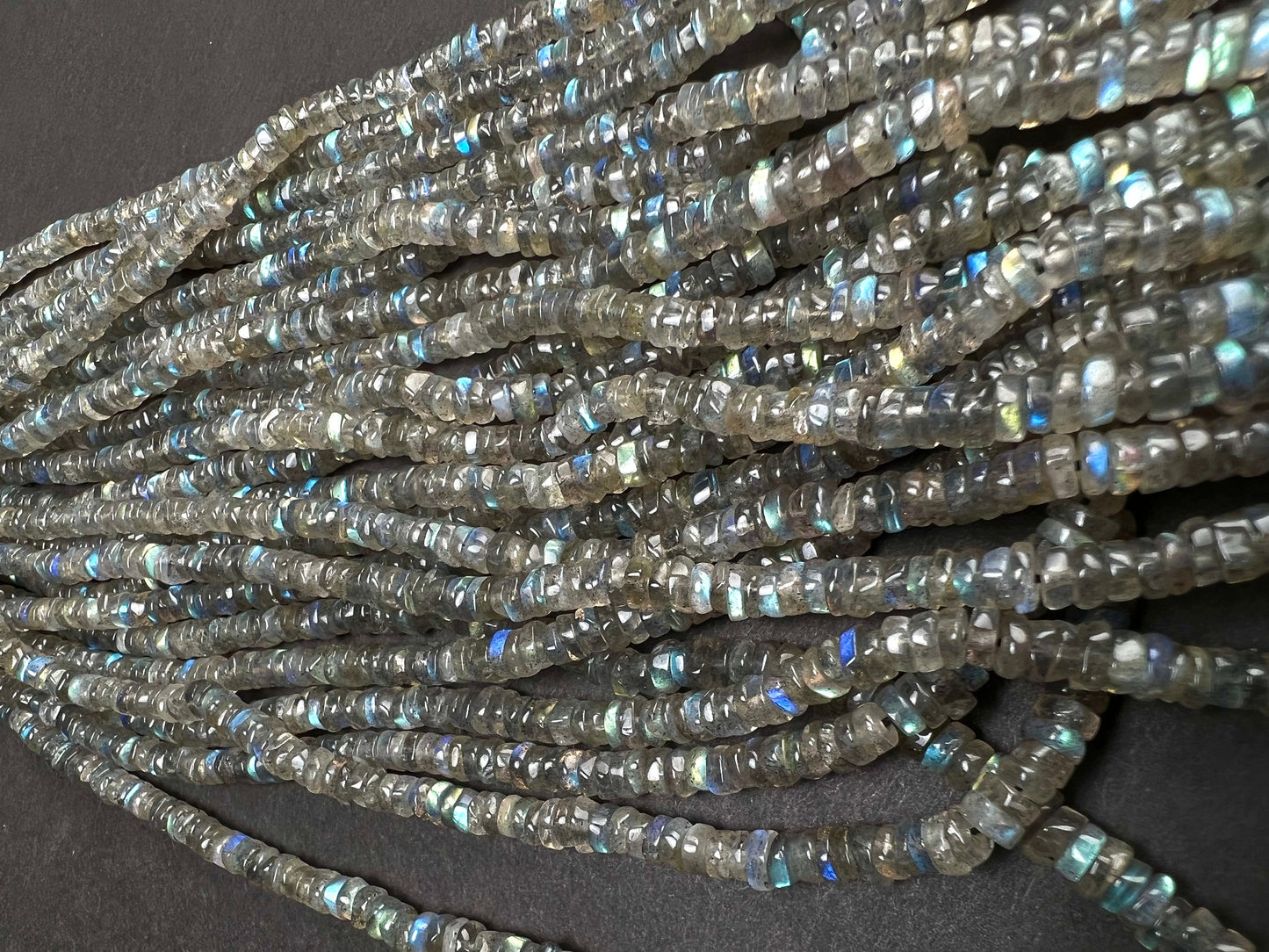 Labradorite smooth Heishe 4.5mm Natural Blue Flash Labradorite Gemstone Jewelry Making Beads 12" Strand