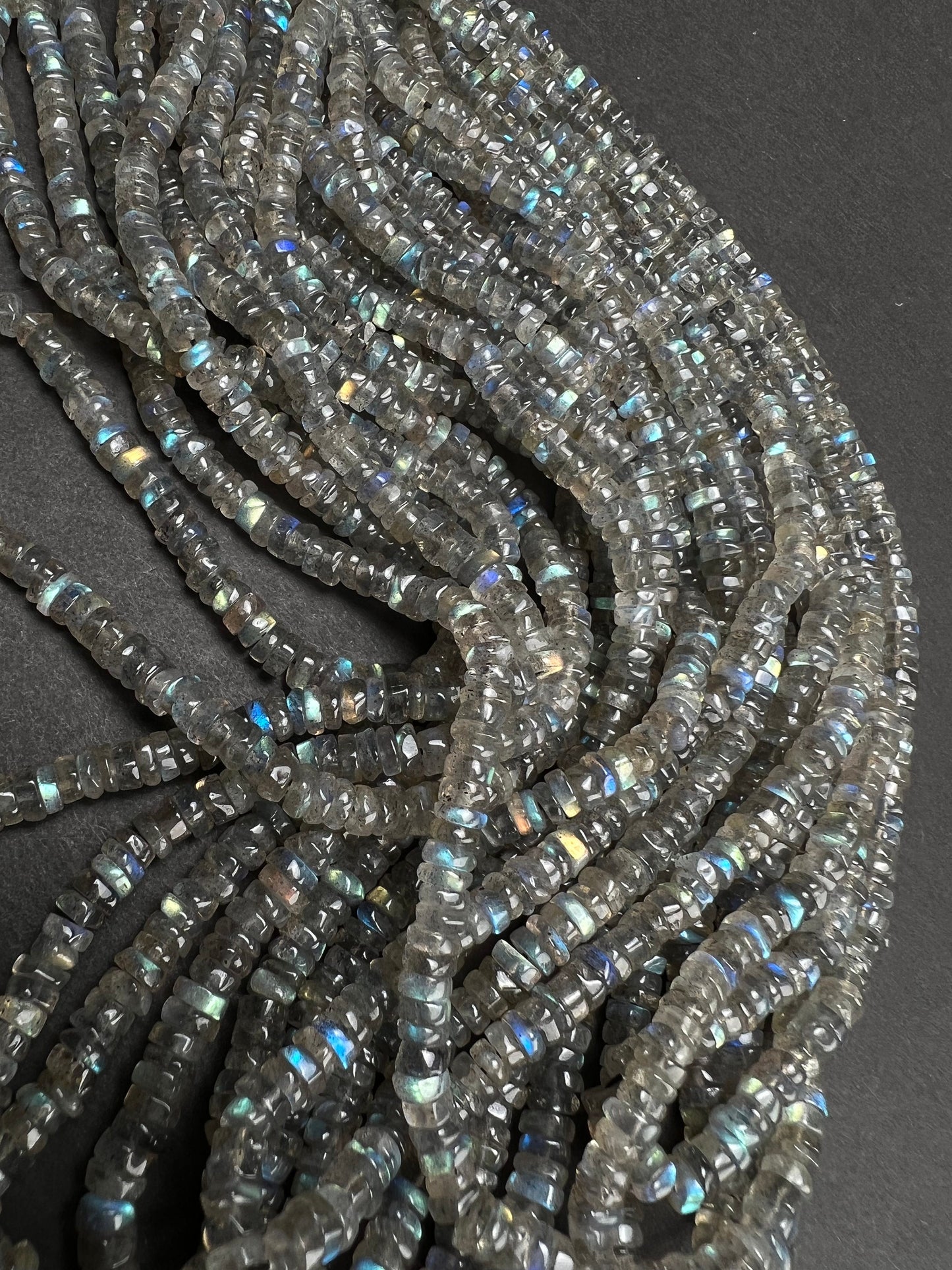 Labradorite smooth Heishe 4.5mm Natural Blue Flash Labradorite Gemstone Jewelry Making Beads 12" Strand