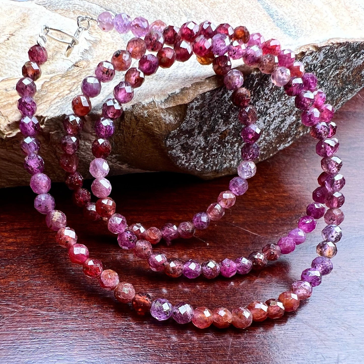 Natural Ruby 3.5mm Faceted round red pink Ombre Shaded Gemstone 925 Sterling Silver, Gold Filled Choker Layering Necklace gift, Valentine