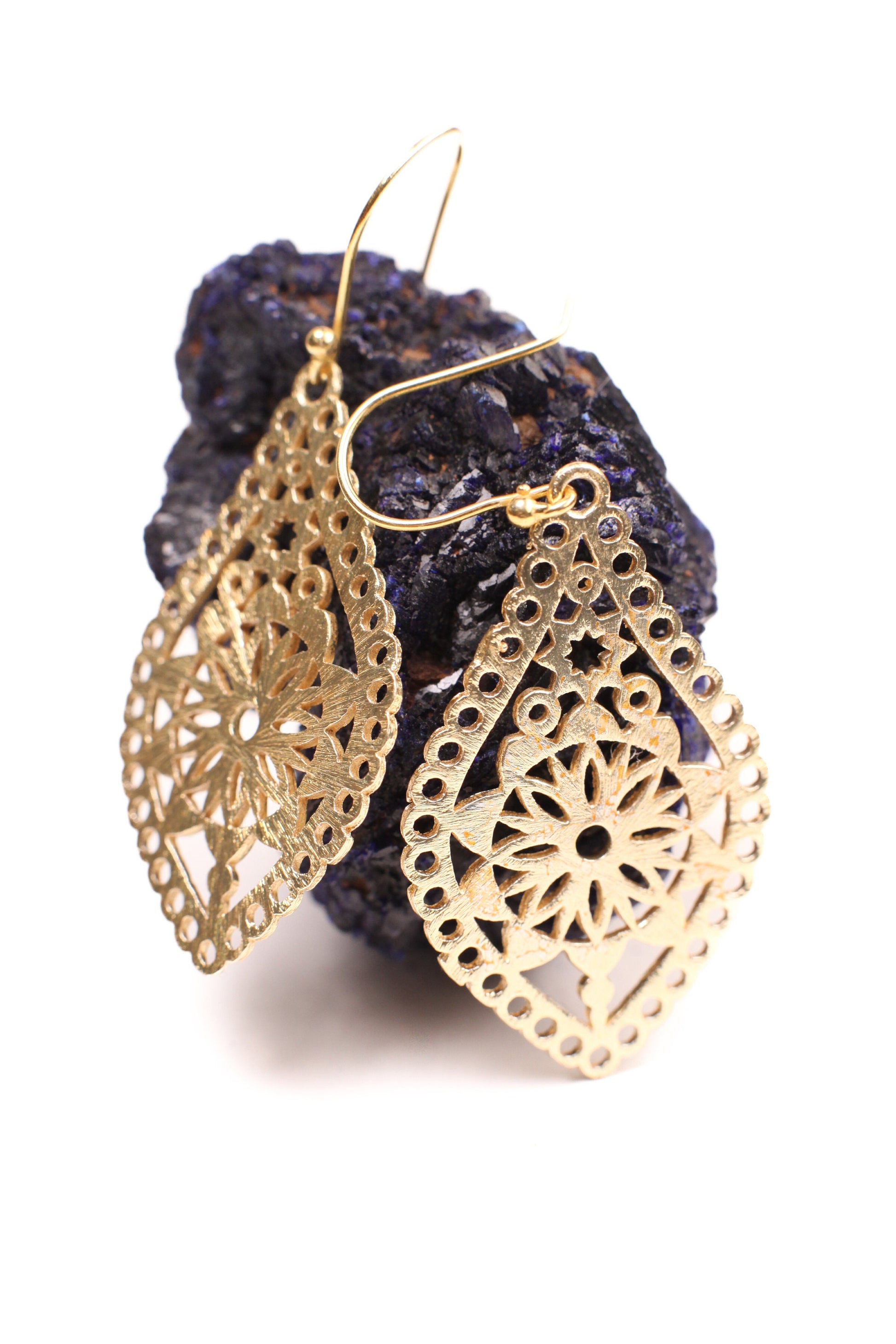 18k Gold Vermeil Bali brush gold Filigree flower 40mm long Handmade Earrings, beautiful light yellow gold color Earrings, gift