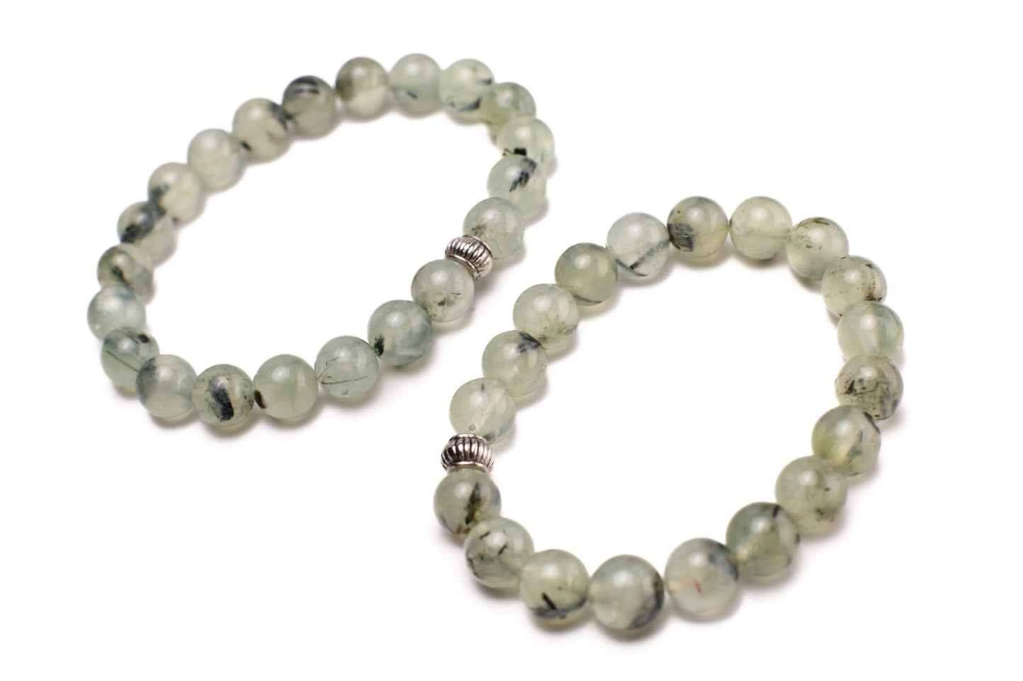 Natural Prehnite, Green Tourmalinated Quartz 8mm Smooth Round Stretchy Bracelet, Healing Gems, Chakra Gift for Her