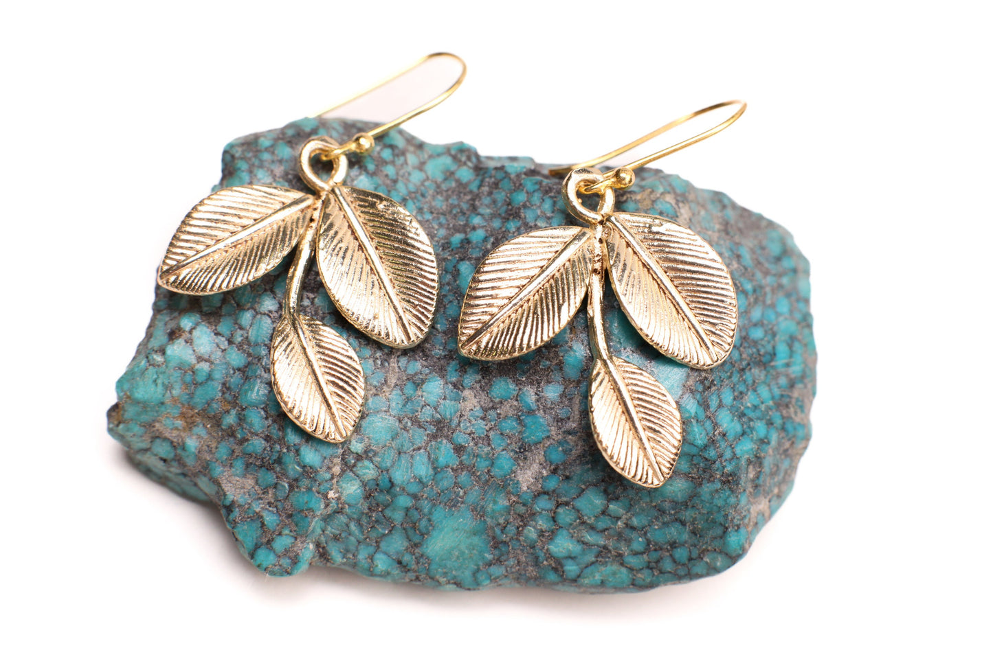 18k Gold Vermeil Bali Brush Gold Leaf Handmade Earrings, Beautiful Light Yellow Gold Color Medium Heavy Weight gift