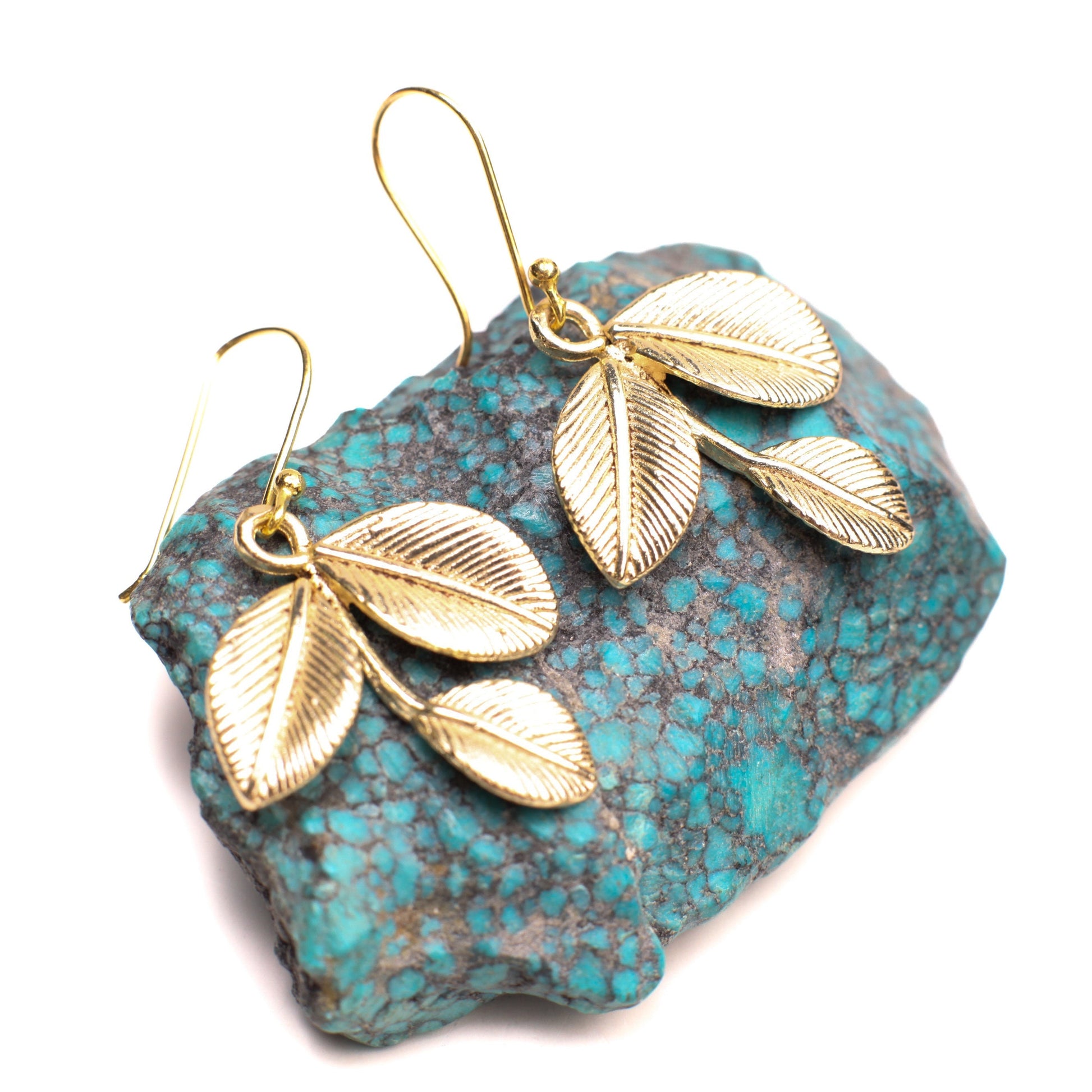 18k Gold Vermeil Bali Brush Gold Leaf Handmade Earrings, Beautiful Light Yellow Gold Color Medium Heavy Weight gift