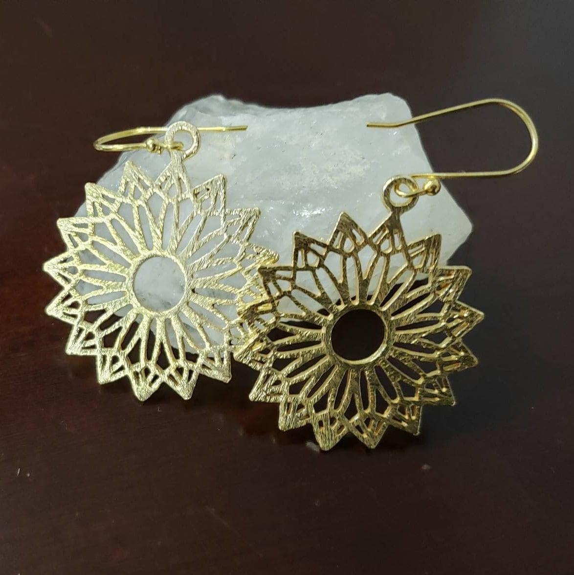 18K Gold Vermeil Bali Brush Gold Filigree Flower 30mm Circle Handmade Earrings, Beautiful light yellow gold Earrings gift