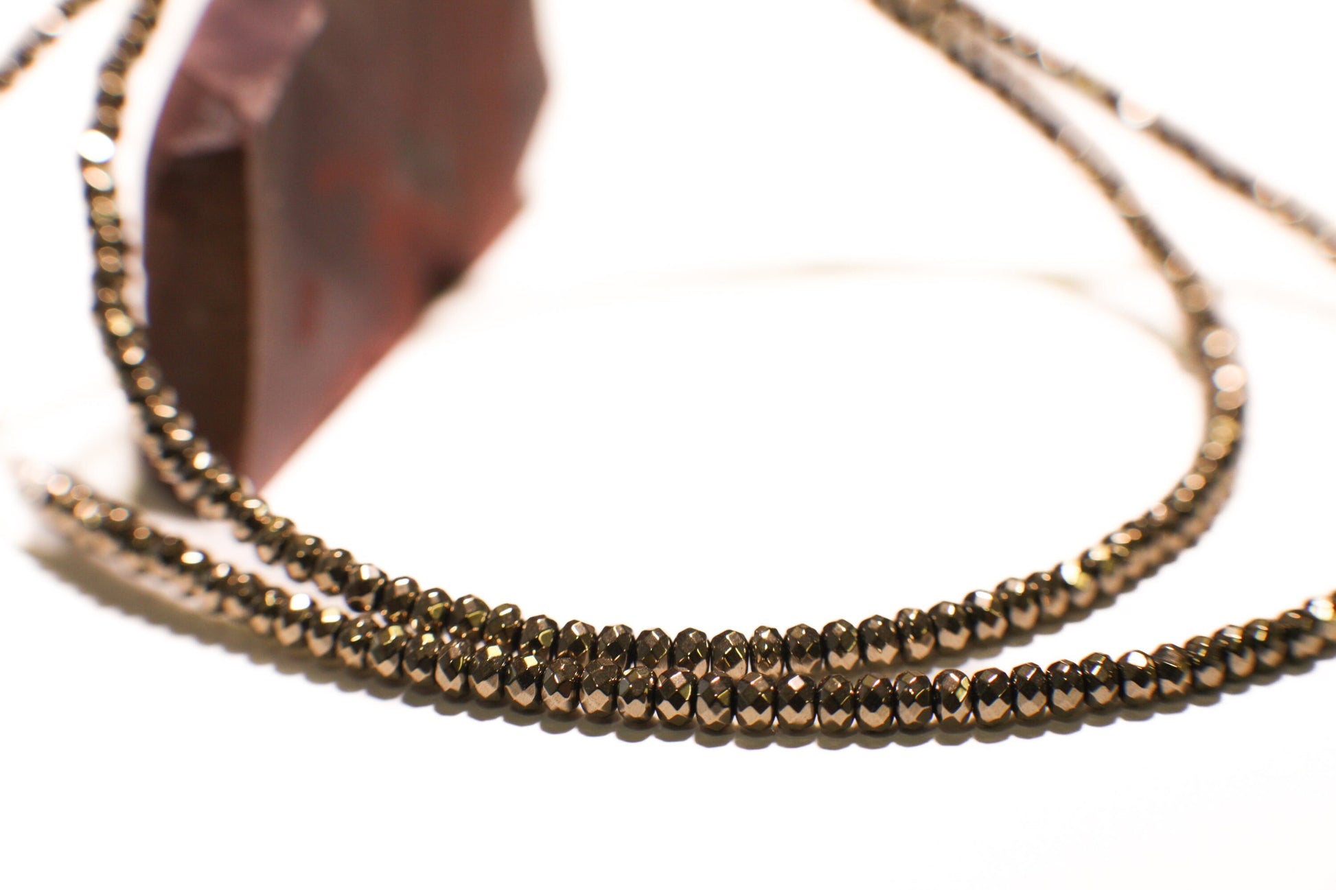 Custom for Hannah- Pyrite 3.5mm Faceted Roundel Unfinished Necklace 16" with crimp, wire guard and no Clasp