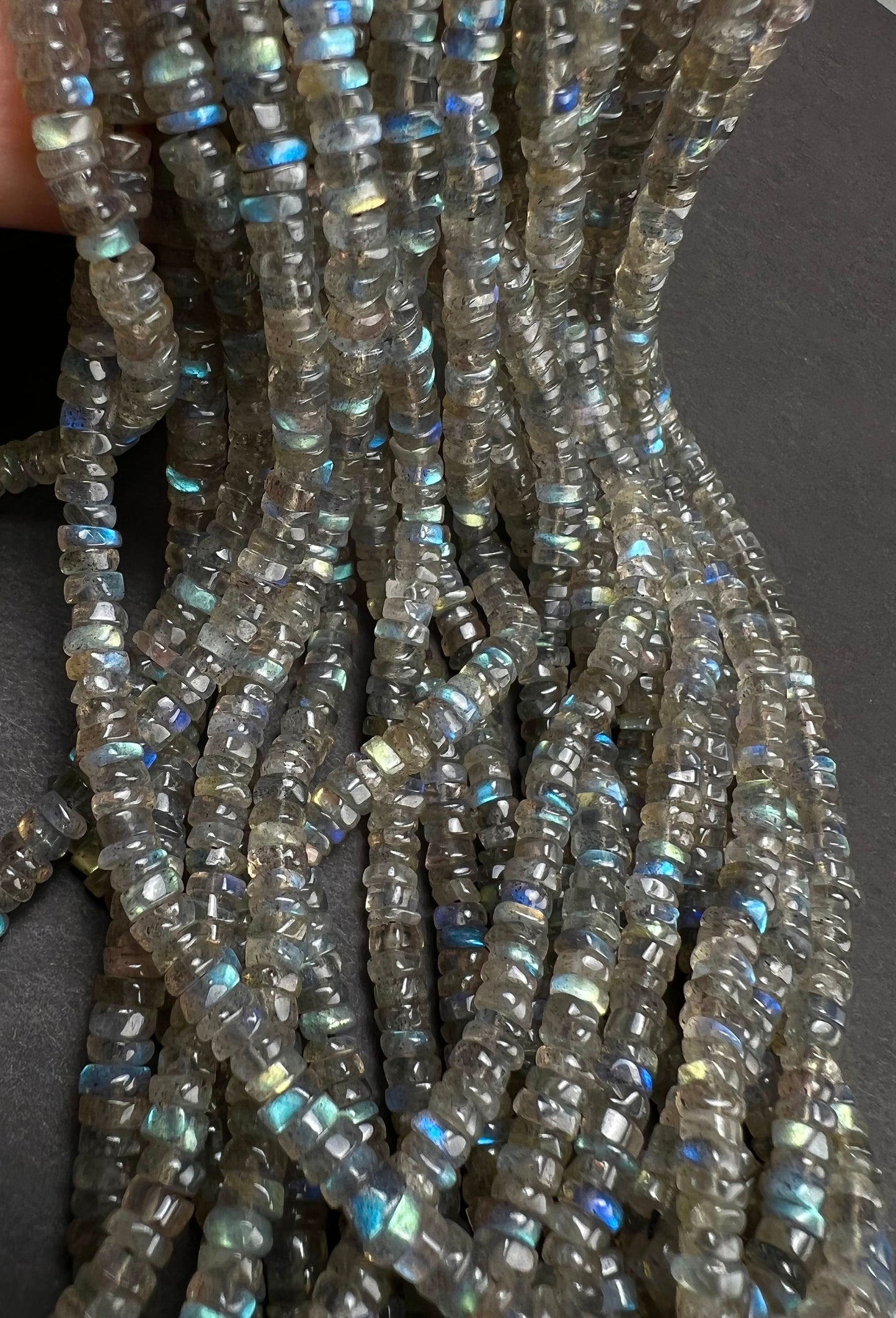 Labradorite smooth Heishe 4.5mm Natural Blue Flash Labradorite Gemstone Jewelry Making Beads 12" Strand