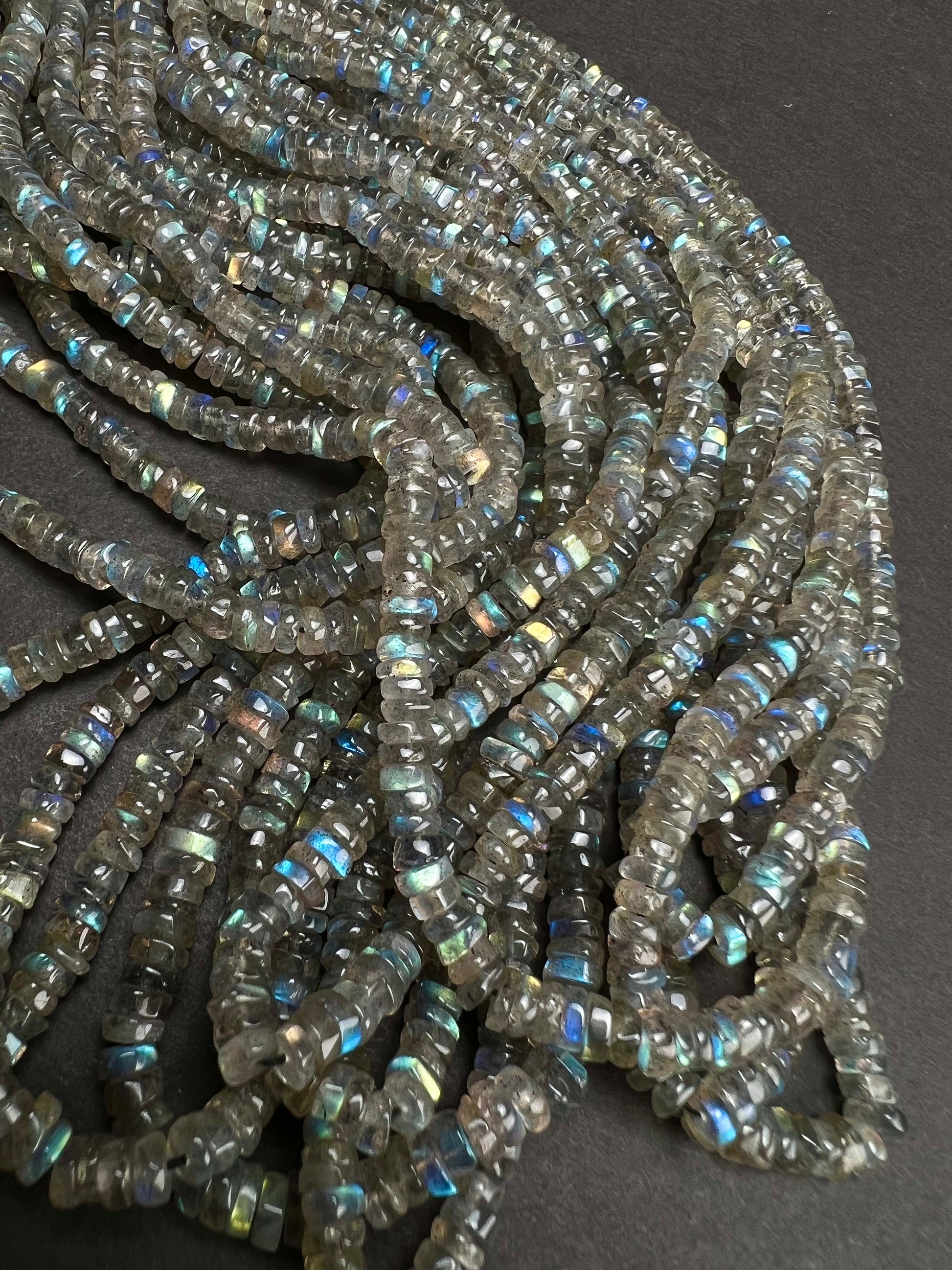 Labradorite smooth Heishe 4.5mm Natural Blue Flash Labradorite Gemstone Jewelry Making Beads 12" Strand