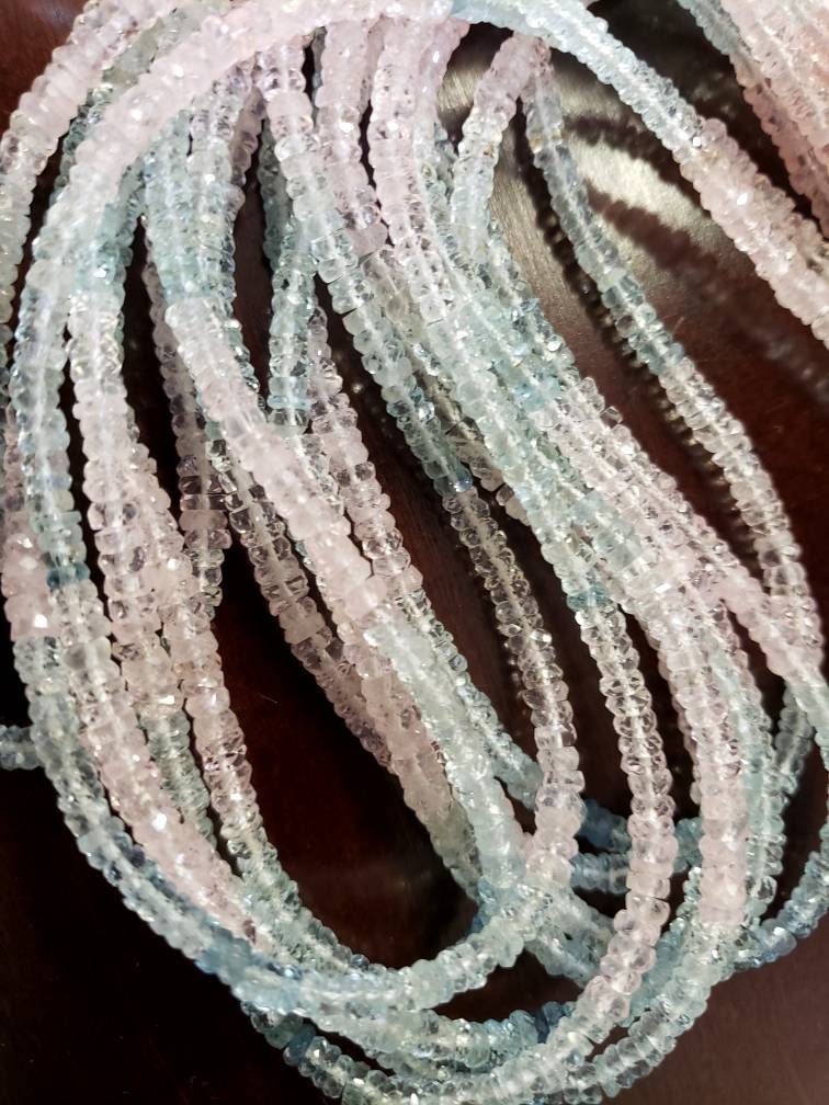 Natural Aquamarine Morganite beryl Faceted Heishi Roundel 3.5-4mm Micro cut Roundel AAA quality beads