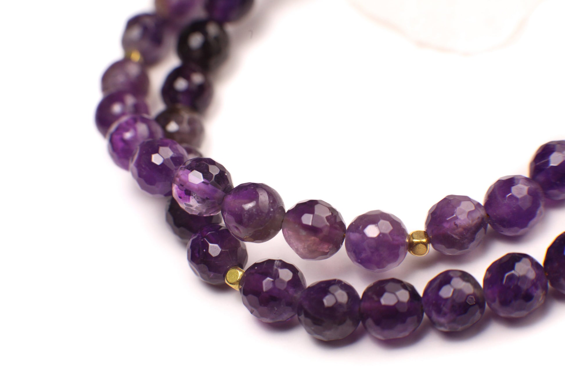 Natural Amethyst Purple 8mm Faceted Round beaded Choker, Layering Gold Necklace, February birthstone 14"- 30"